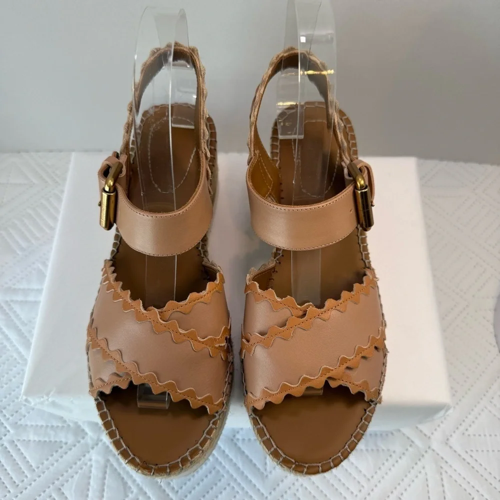 See By Chloe Glyn Leather Platform Espadrille Sandals Size 37